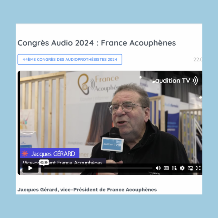 Der Jahreskongress von France Acouphènes  am Samstag, den 8. Juni 2024 in Montpellier: Gesundheitsexperten und Forscher, die auf Tinnitus-Pathologien spezialisiert sind, teilten ihr Wissen in lehrreichen Vorträgen. Hier Jacques Gérard, Stellv. Vorsitzender.