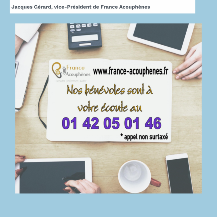 Die neue Telefon-Hotline der Vereinigung " France Acouphènes ", die es jedem Leidtragenden ermöglicht, sich mit einem Freiwilligen unseres Vereins auszutauschen, ist aktiv. Die neue Nummer: 01 42 05 01 46