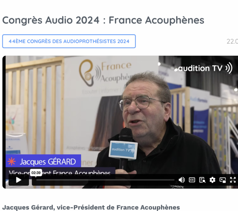 The annual congress of France Acouphènes on Saturday 8 June 2024 in Montpellier: health experts and researchers specialising in tinnitus pathologies shared their knowledge in informative presentations. Here Jacques Gérard, Vice-Chairman.