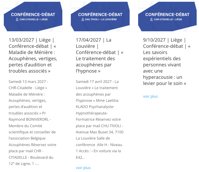 BA_nr_3 Belgique Acouphènes organisiert vier Vorträge pro Jahr, bei denen Experten aus dem medizinischen oder paramedizinischen Bereich Lösungsansätze für Betroffene vorstellen